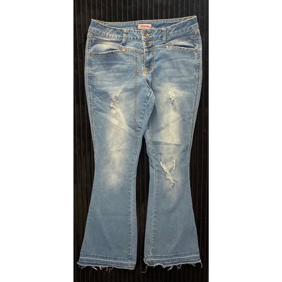 True Luck True Leech Women’s Light Wash Flare Jeans Size 14, Distressed, Raw hem - Picture 1 of 6